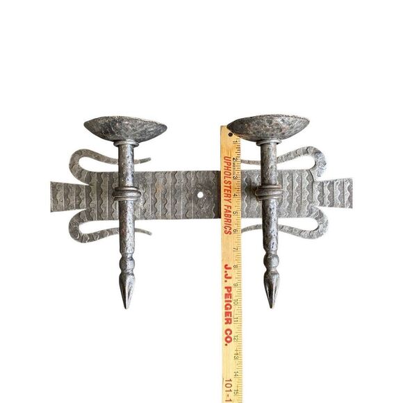 Vintage Gothic Medieval Forged Metal Dart 2 Arm Candle Wall Sconce Holder Candel - Picture 3 of 5